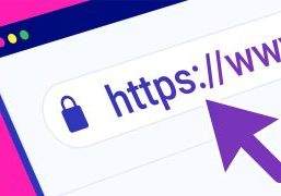 Browser window with mouse pointer and https address. Vector illustration.